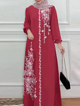 ZANZEA Long Sleeve Islamic Long Robes Abaya Women Muslim Fashion O Neck Casual Vestidos Loose Turkey Floral Printing Maxi Dress