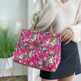 Fashion Floral Print Tote Bag, Portable Canvas Lunch Bag, Women's Casual Handbag & Bento Mommy Bag For Picnic Travel