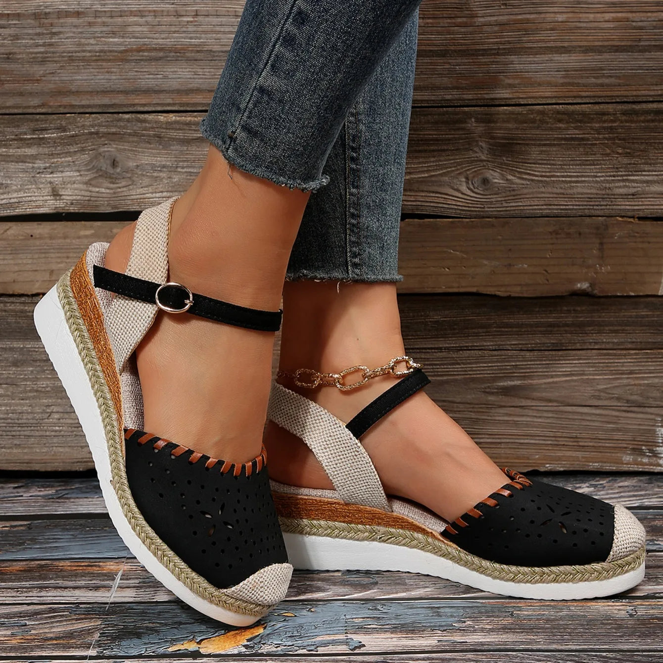Women Closed Toe Wedge Sandals Summer Buckle Strap Gladiator Shoes Woman Fashion Espadrilles Platform Sandals Sandalias De Mujer