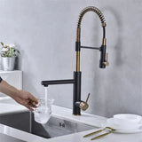 Brushed Gold Kitchen Faucets Pull Down Sink Faucet Pull Out Black Spring Spout Mixers Tap Hot Cold Water Crane