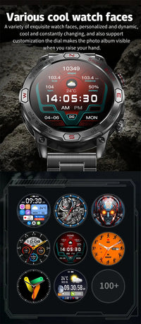 1 ATM Waterproof Smart Sport Watch Men With 450MAh Battery Health Monitoring Bluetooth Call Outdoor Compass Military Smart Watch