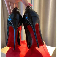2023 New Style Patent Leather Black Red Base Fine Heel Pointed Toe High Heel Shoes Sexy Versatile Niche Elegant 10cm Single Shoe