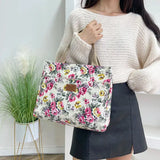 Fashion Floral Print Tote Bag, Portable Canvas Lunch Bag, Women's Casual Handbag & Bento Mommy Bag For Picnic Travel
