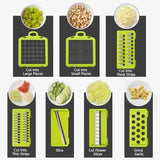 Diferentes tipos de cuchillas del cortador de verduras para cortes gruesos, finos y en rebanadas. Accesorios intercambiables para mayor versatilidad.