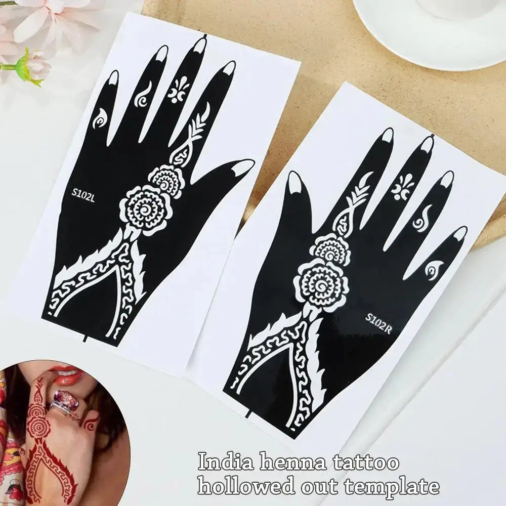 6 Types Fashion Beauty DIY India Henna Sticker Body Art Kit Tattoo Stencils Temporary Hand Decal