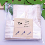 200 Pcs Party Disposable Wooden Tableware Set -(50 Forks, $50, 50 Spoons, 50 Teaspoons), Bamboo Garden Utensil