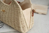 2024 Summer New Artistic Vintage Woven Handbag Single Shoulder Crossbody Bag Beach Vacation Fiberglass Strap Polyester Lining
