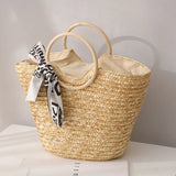 Summer Tote Woven Bag Seaside Vacation Photo Large Capacity Handmade Woven Shoulder Women's Bag