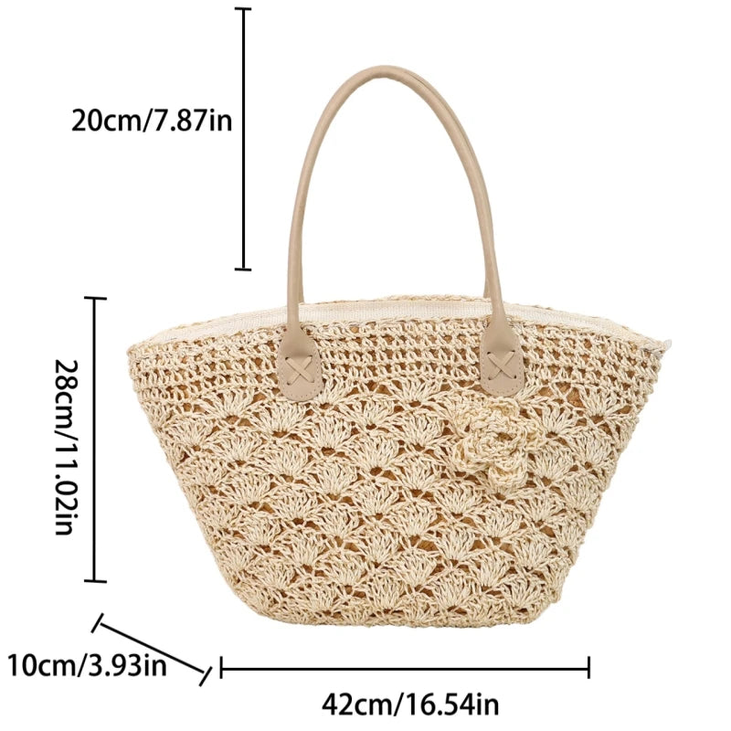 Summer Large Capacity Hand Knitting Straw Bag with Inner Pocket Casual Crochet Beach Handbag Travel Vacation Shopping Tote 2025
