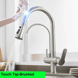 Brushed Nickel Touch on Filter Kitchen Faucet with Pull Down Sprayer Hot Cold Kitchen Sink Mixer Tap Sensor Touch Kitchen Faucet