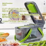 Cortador de cocina multifuncional con cuchillas afiladas para cortar verduras en diferentes tamaños y formas sin esfuerzo.