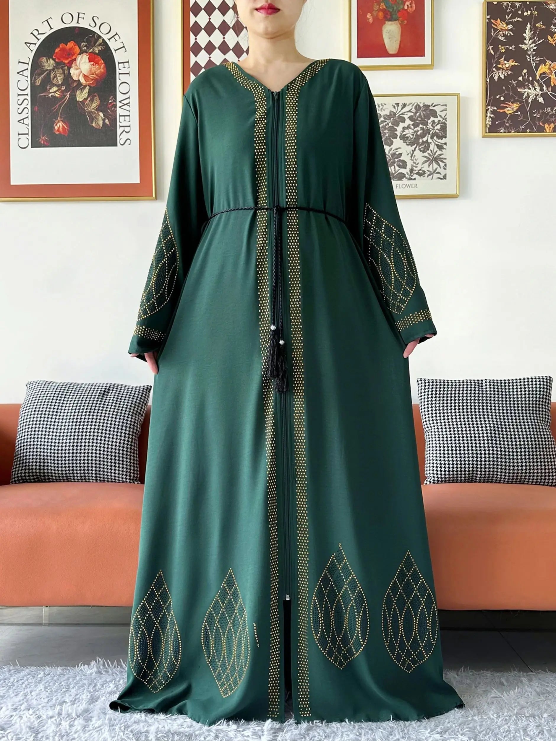 Elegant Women's Party Dress Chiffon Loose Open Zipper Abaya Muslim Islamic Clothing Cardigan Style for Special Occasions