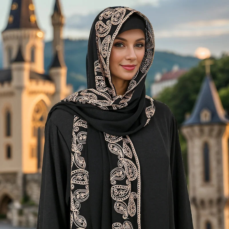 New Embroidery Cotton Hijab Scarf For Women Foulard Elegant Flower Long Scarf Headscarf Wraps Bandana Muslim Hijab Shawl Travel
