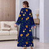 Women Vintage Long Sleeve Abaya Floral Print Muslim Maxi Dress Fashion Sundress Robe Femme Marocain Dubai Turkey Vestido