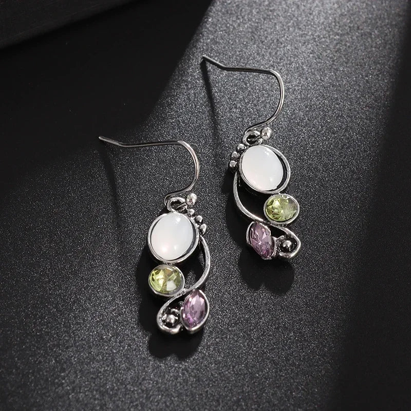 Silver-Plated Carved Flower Drop-Shaped Large Earrings Hypoallergenic Earrings for Women Retro Fashion Casual Party Jewelry