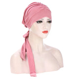 Muslim Women Stretch Solid Wrinkle Turban Hat Cancer Chemo Beanies Caps Pre-Tied Scarf Headwear Headwrap Plated Hair Accessories