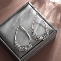 Silver-Plated Carved Flower Drop-Shaped Large Earrings Hypoallergenic Earrings for Women Retro Fashion Casual Party Jewelry