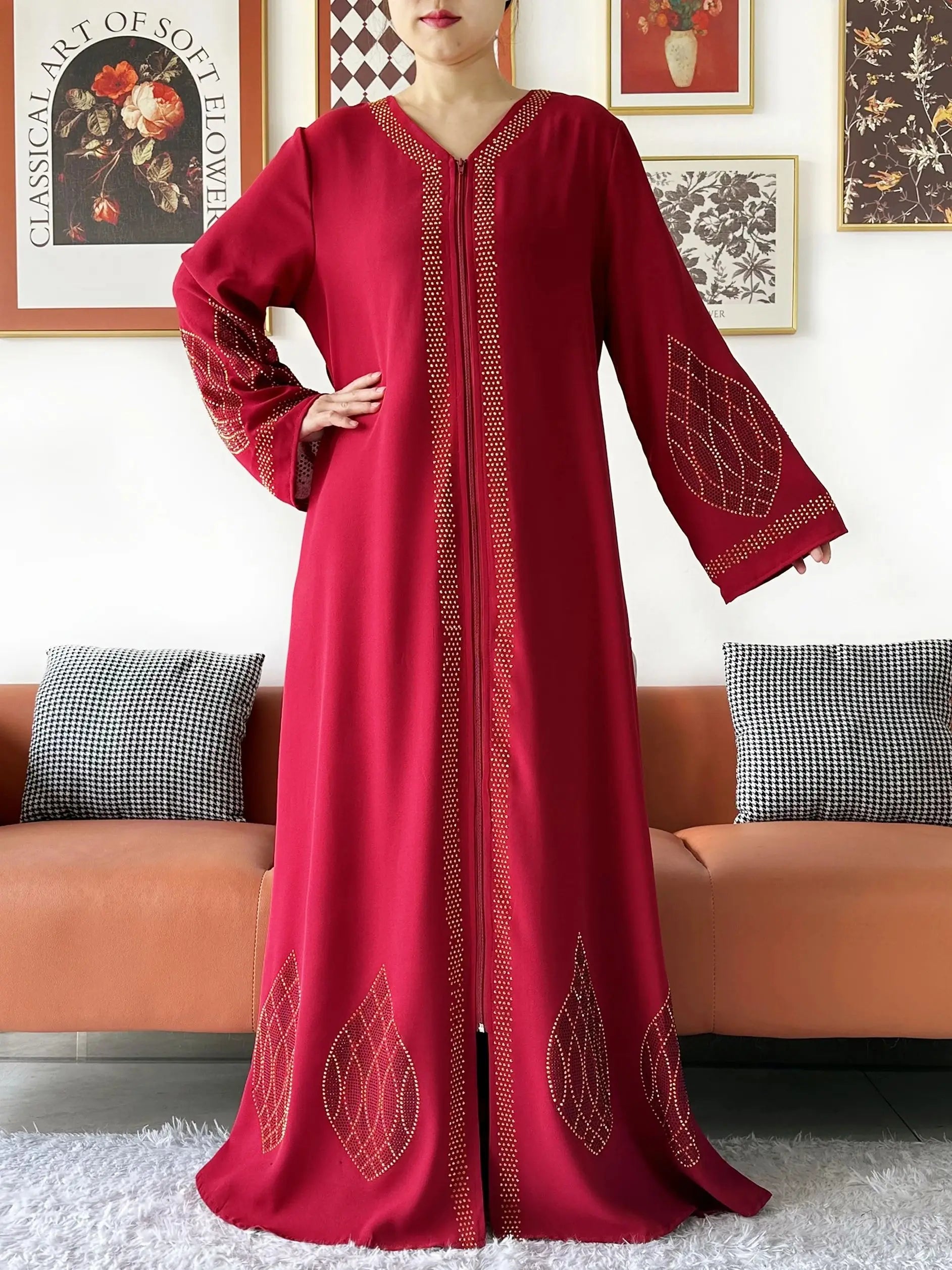 Elegant Women's Party Dress Chiffon Loose Open Zipper Abaya Muslim Islamic Clothing Cardigan Style for Special Occasions