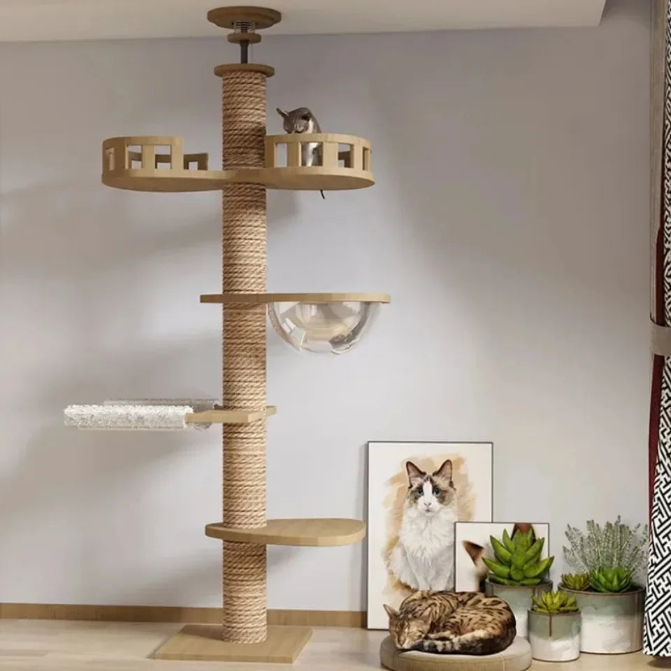 Cat Tree Floor To Ceiling Cat Tower with With Scratching Post Hammock Floor to Ceiling Pet Tree House Pet Furniture Climbing Toy