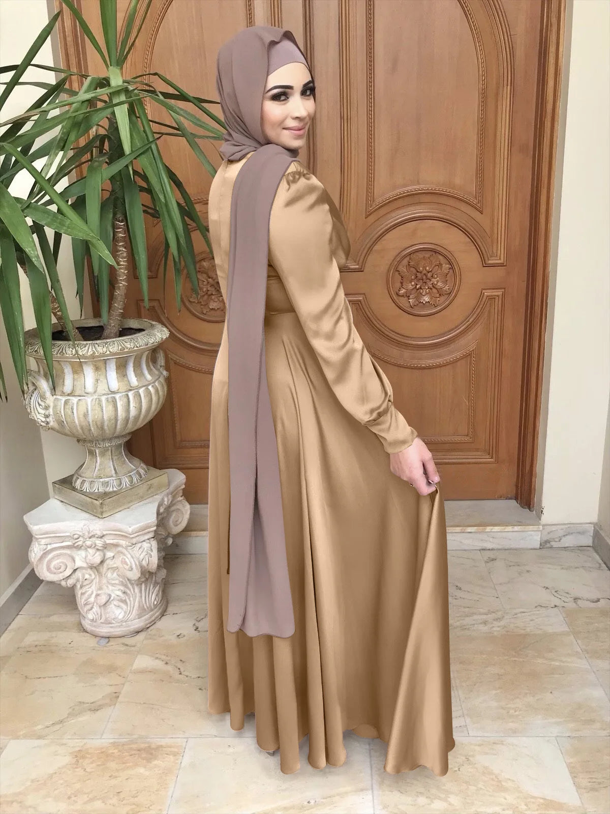 Muslim Abayas For Women Purple Green Kaftan Morocco Dresses Middel East Clothing Long Sleeve Solid Clothing
