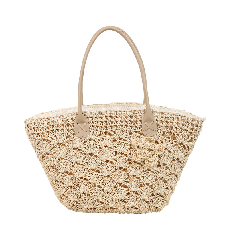 Summer Large Capacity Hand Knitting Straw Bag with Inner Pocket Casual Crochet Beach Handbag Travel Vacation Shopping Tote 2025