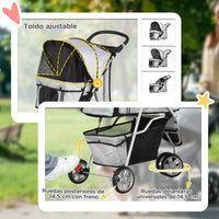 PawHut Pram Folding pets people 75x45x97 cm Dog cats claw Cart wheel castors Grey
