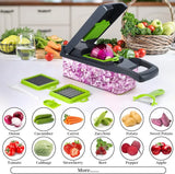 Cortador de alimentos con accesorios para diferentes tipos de cortes, adecuado para cebollas, pepinos, zanahorias, papas y más.