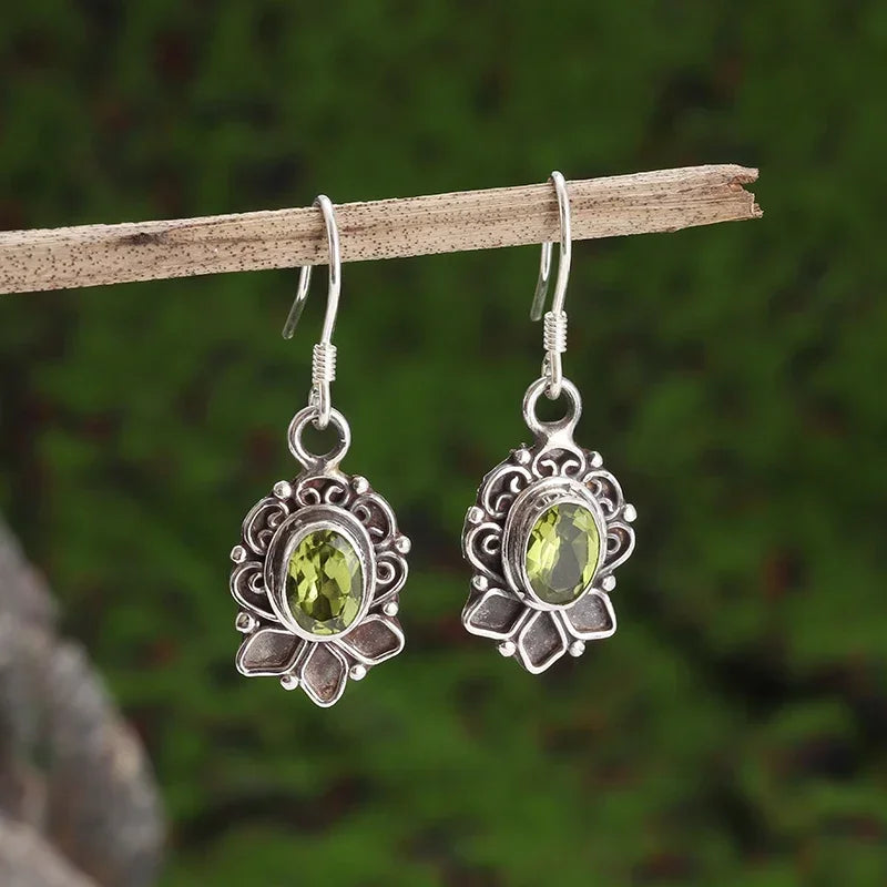 Silver-Plated Carved Flower Drop-Shaped Large Earrings Hypoallergenic Earrings for Women Retro Fashion Casual Party Jewelry