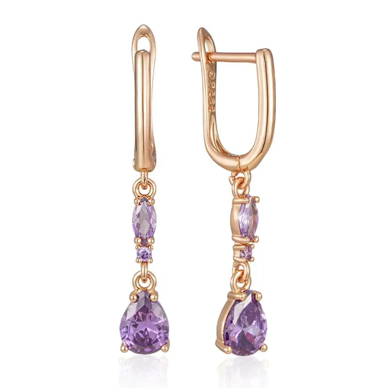Wbmqda Luxury Fashion Purple Long Drop Earrings For Women 585 Rose Gold Color Elegant Wedding Party Fine Jewelry Accessories