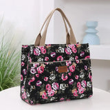 Fashion Floral Print Tote Bag, Portable Canvas Lunch Bag, Women's Casual Handbag & Bento Mommy Bag For Picnic Travel