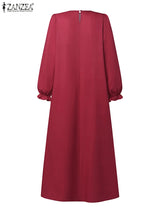 ZANZEA Long Sleeve Islamic Long Robes Abaya Women Muslim Fashion O Neck Casual Vestidos Loose Turkey Floral Printing Maxi Dress