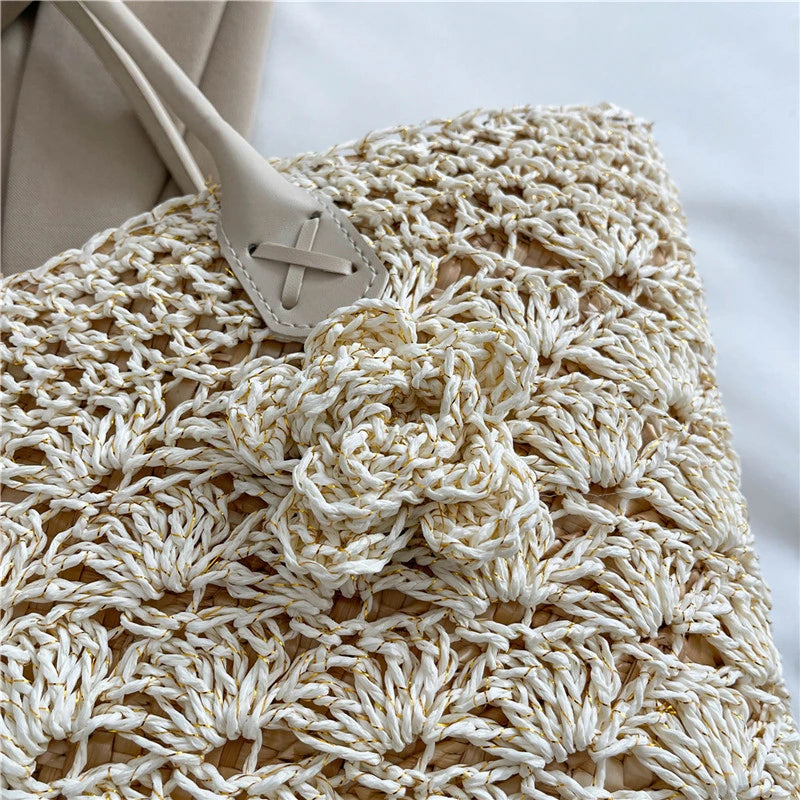 Summer Large Capacity Hand Knitting Straw Bag with Inner Pocket Casual Crochet Beach Handbag Travel Vacation Shopping Tote 2025