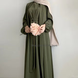 2 Piece Abaya Kimono + Inner Dress Matching Muslim Set Women Dubai Luxury Ramadan Balloon Sleeve Wrinkles Islamic Outfit Kaftan