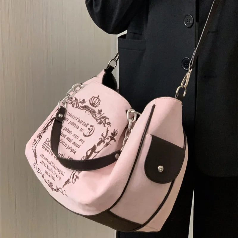 Vintage Letter Y2k Handbag Women Gothic Large Capacity Casual Crossbody Bag Purse Female Harajuku Aesthetic The Tote Bag