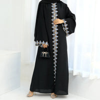 Eid Ramadan Flower Embroidery Abayas for Women Muslim Dress Dubai Open Abaya Turkey Kaftan Kebaya Caftan Marocain Femme Robe New