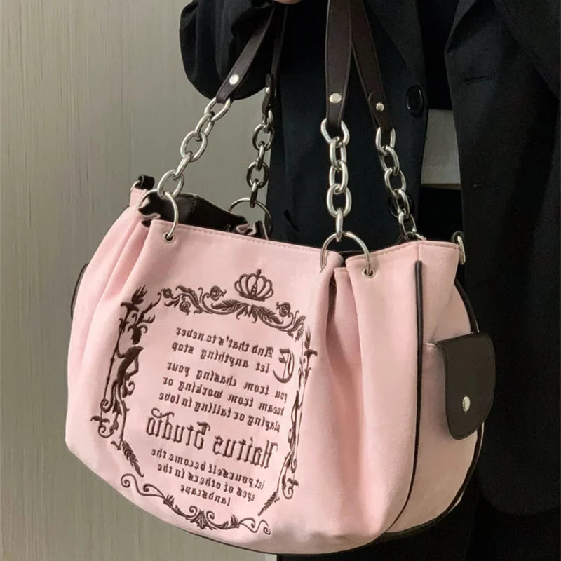 Vintage Letter Y2k Handbag Women Gothic Large Capacity Casual Crossbody Bag Purse Female Harajuku Aesthetic The Tote Bag