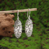 Silver-Plated Carved Flower Drop-Shaped Large Earrings Hypoallergenic Earrings for Women Retro Fashion Casual Party Jewelry