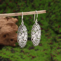 Silver-Plated Carved Flower Drop-Shaped Large Earrings Hypoallergenic Earrings for Women Retro Fashion Casual Party Jewelry