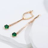 Wbmqda Luxury Elegant Green Natural Zircon Long Dangle Earrings For Women 585 Rose Gold Color Retro Wedding Party Fine Jewelry