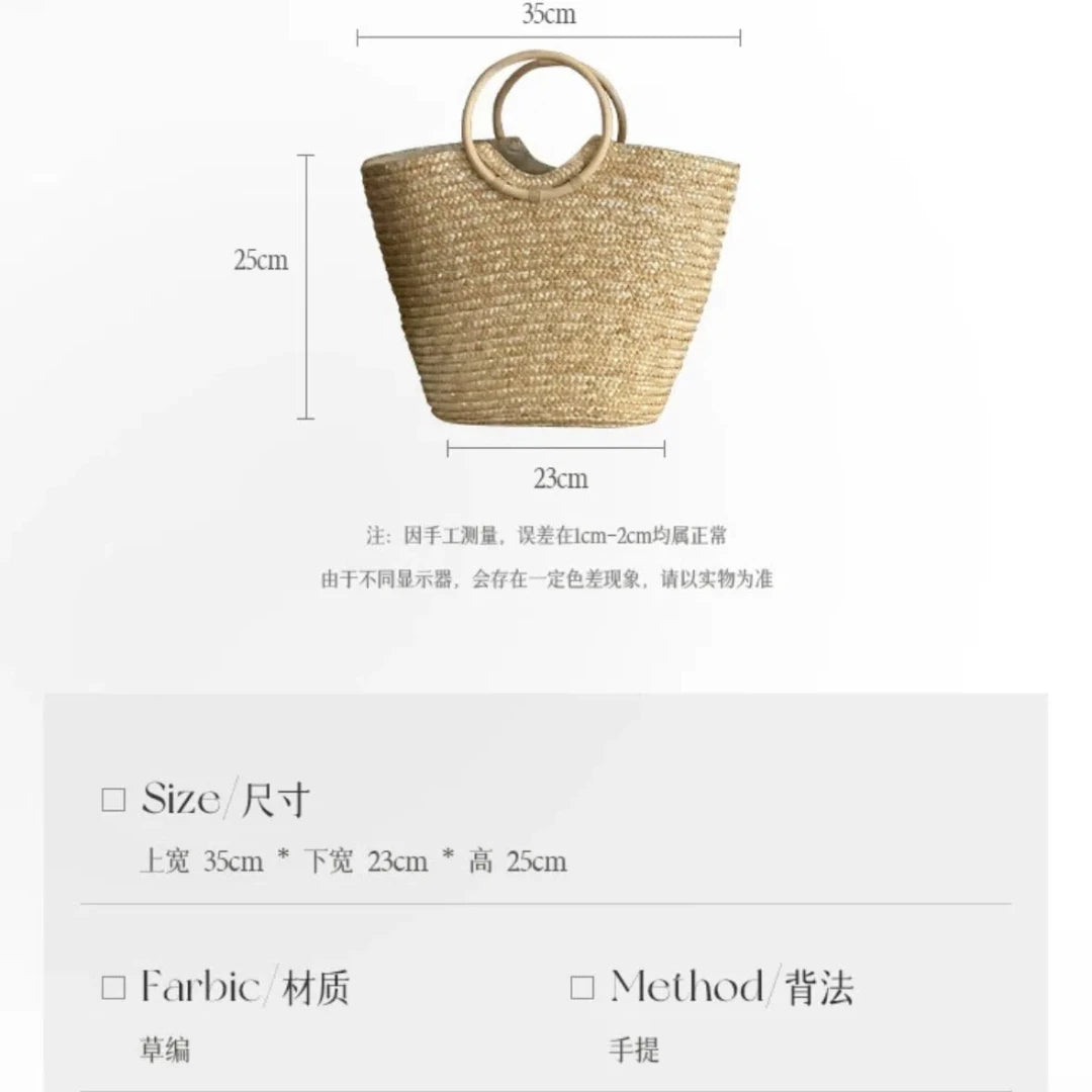 Summer Tote Woven Bag Seaside Vacation Photo Large Capacity Handmade Woven Shoulder Women's Bag