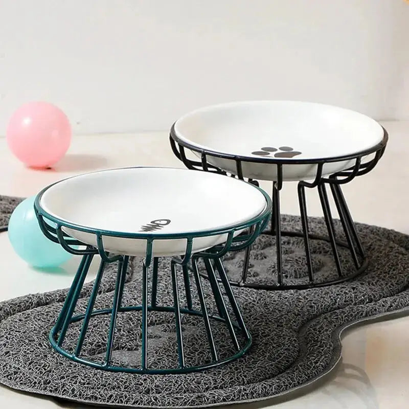 1Set Pet Ceramic Bowl Iron Rack Cat