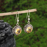 Silver-Plated Carved Flower Drop-Shaped Large Earrings Hypoallergenic Earrings for Women Retro Fashion Casual Party Jewelry