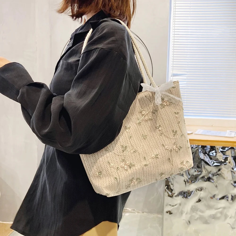Women Handbag Lace Ins Straw Multi-purpose Single Shoulder Bag Female Fashion Large Capacity Hand Woven Totes for Ladies