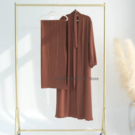 2 Piece Abaya Kimono + Inner Dress Matching Muslim Set Women Dubai Luxury Ramadan Balloon Sleeve Wrinkles Islamic Outfit Kaftan