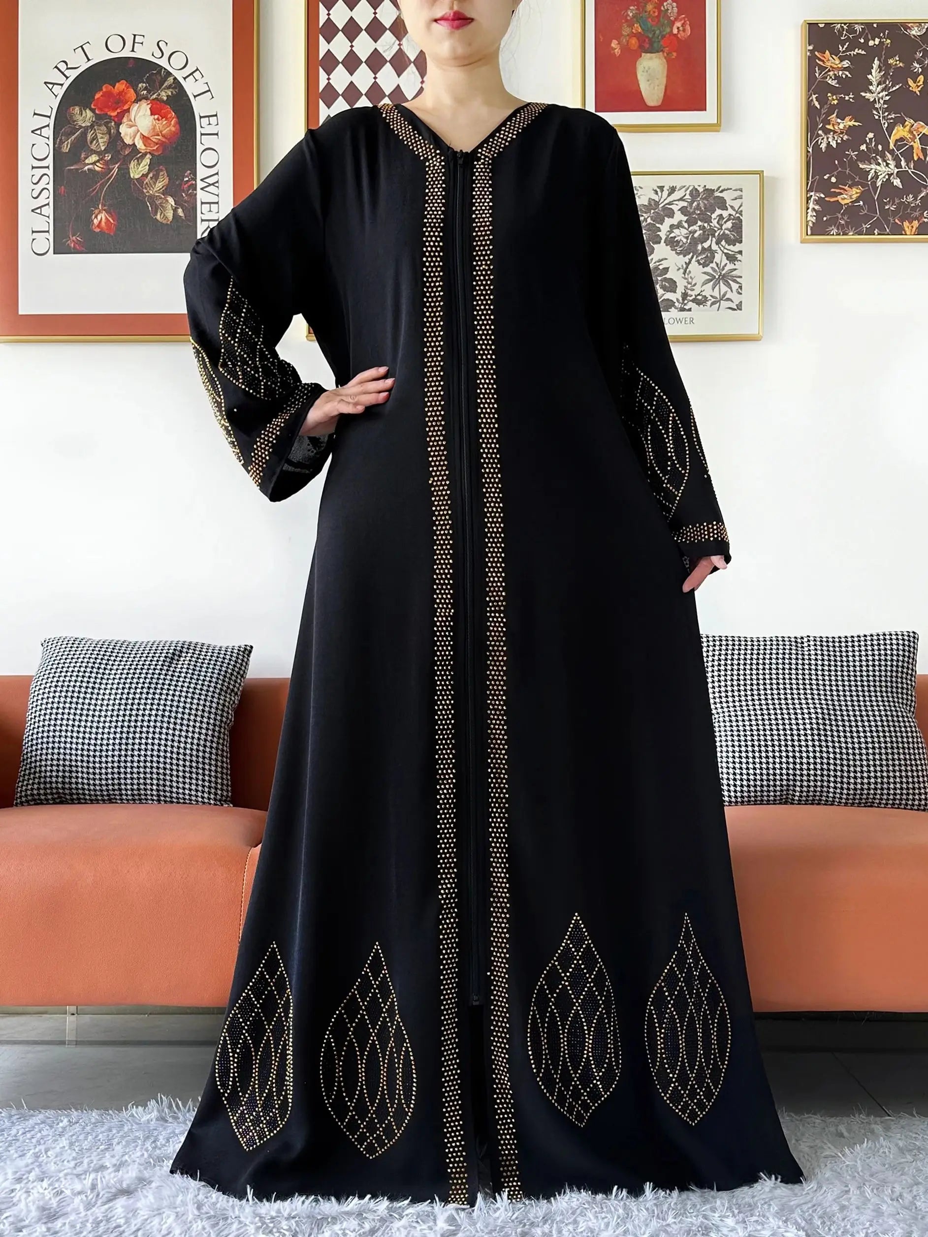 Elegant Women's Party Dress Chiffon Loose Open Zipper Abaya Muslim Islamic Clothing Cardigan Style for Special Occasions