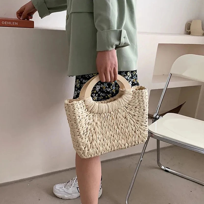 Straw Woven Basket Handbag
