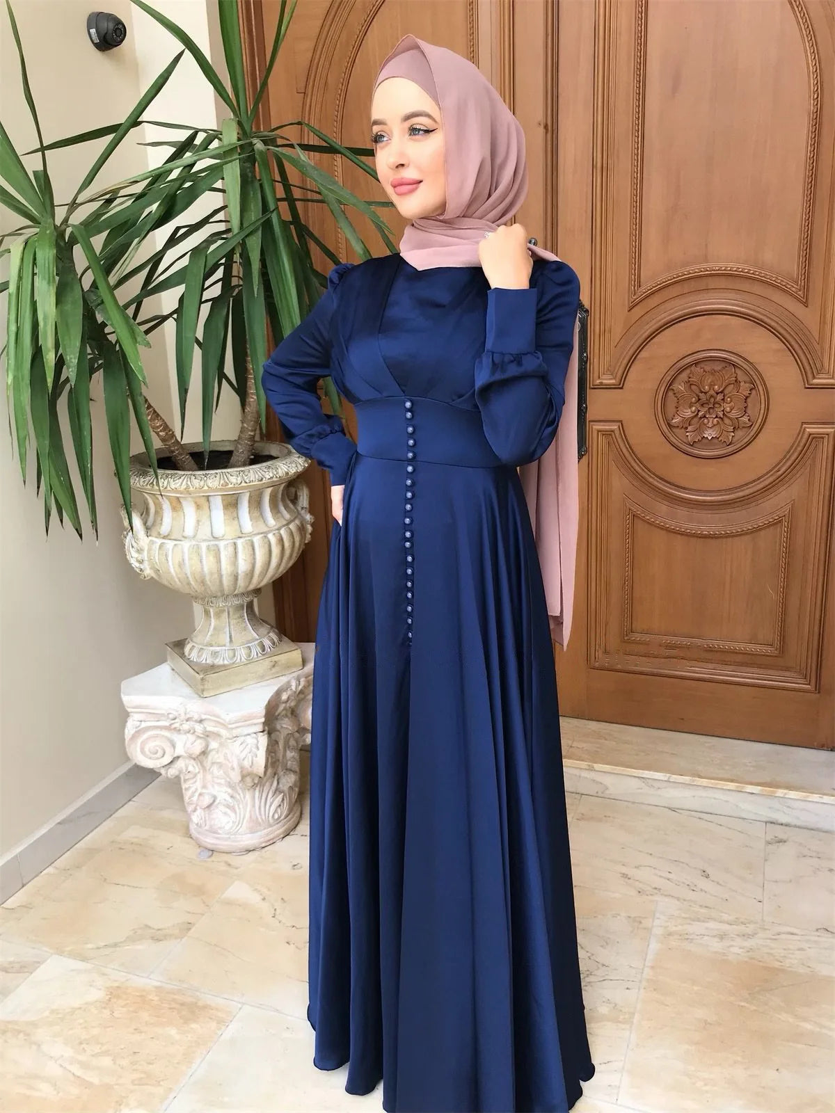 Muslim Abayas For Women Purple Green Kaftan Morocco Dresses Middel East Clothing Long Sleeve Solid Clothing
