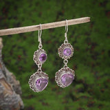 Silver-Plated Carved Flower Drop-Shaped Large Earrings Hypoallergenic Earrings for Women Retro Fashion Casual Party Jewelry