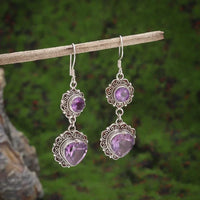 Silver-Plated Carved Flower Drop-Shaped Large Earrings Hypoallergenic Earrings for Women Retro Fashion Casual Party Jewelry