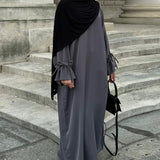 Ramadan Eid Plain Black Abaya Dubai Women drawstring Islam Muslim Maxi Kaftan Dress Kebaya Caftan Marocain Robe Femme Musulmane